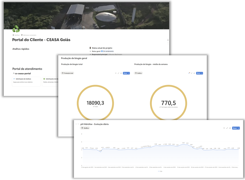 Painel do Portal do Cliente CEASA Goiás com indicadores em tempo real