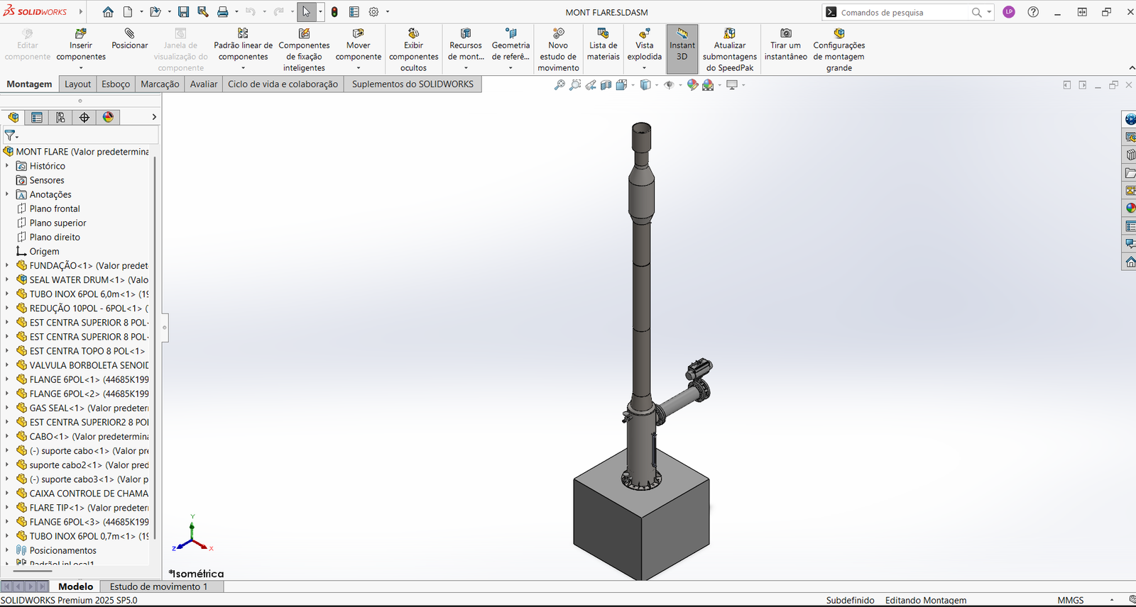 Modelo 3D em vista isométrica do flare enclausurado projetado pela engenharia 4WaTT